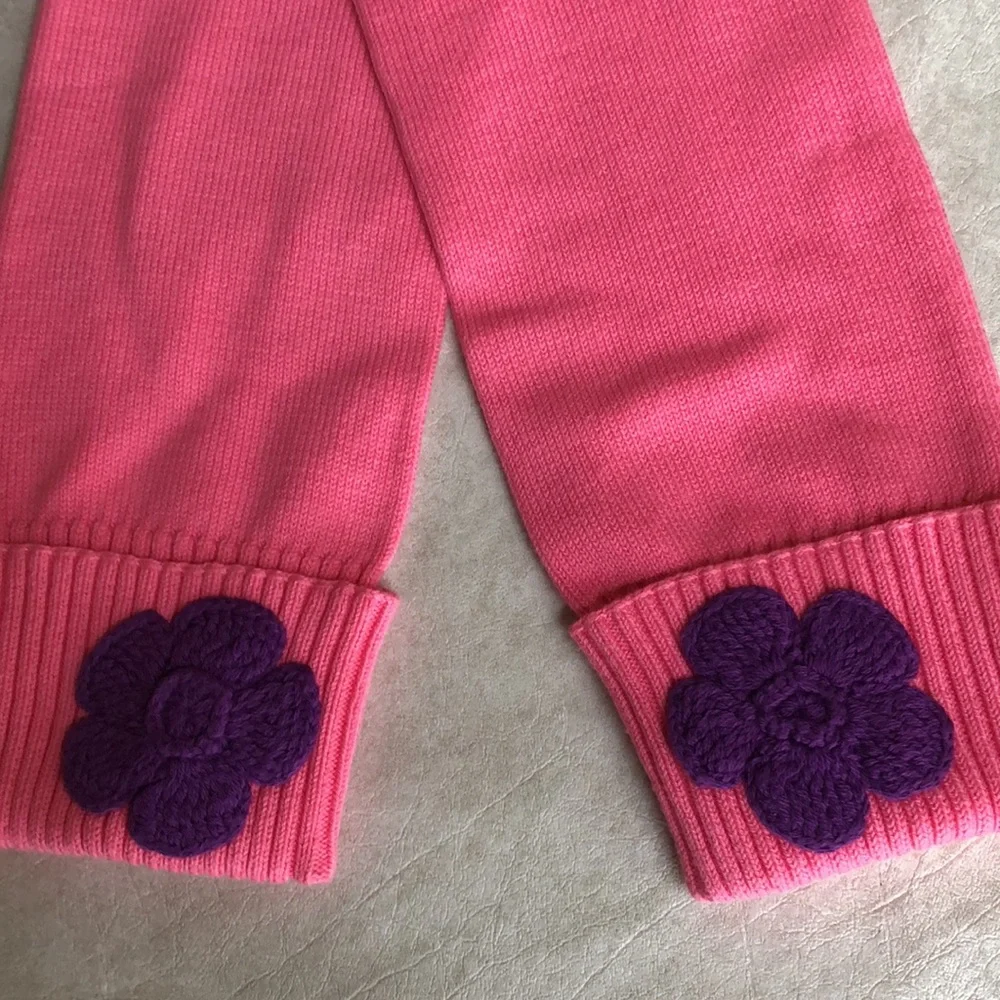 Hanna Andersson Pink Leg Warmers With Small Purple Crochet Flower Size L 140-160